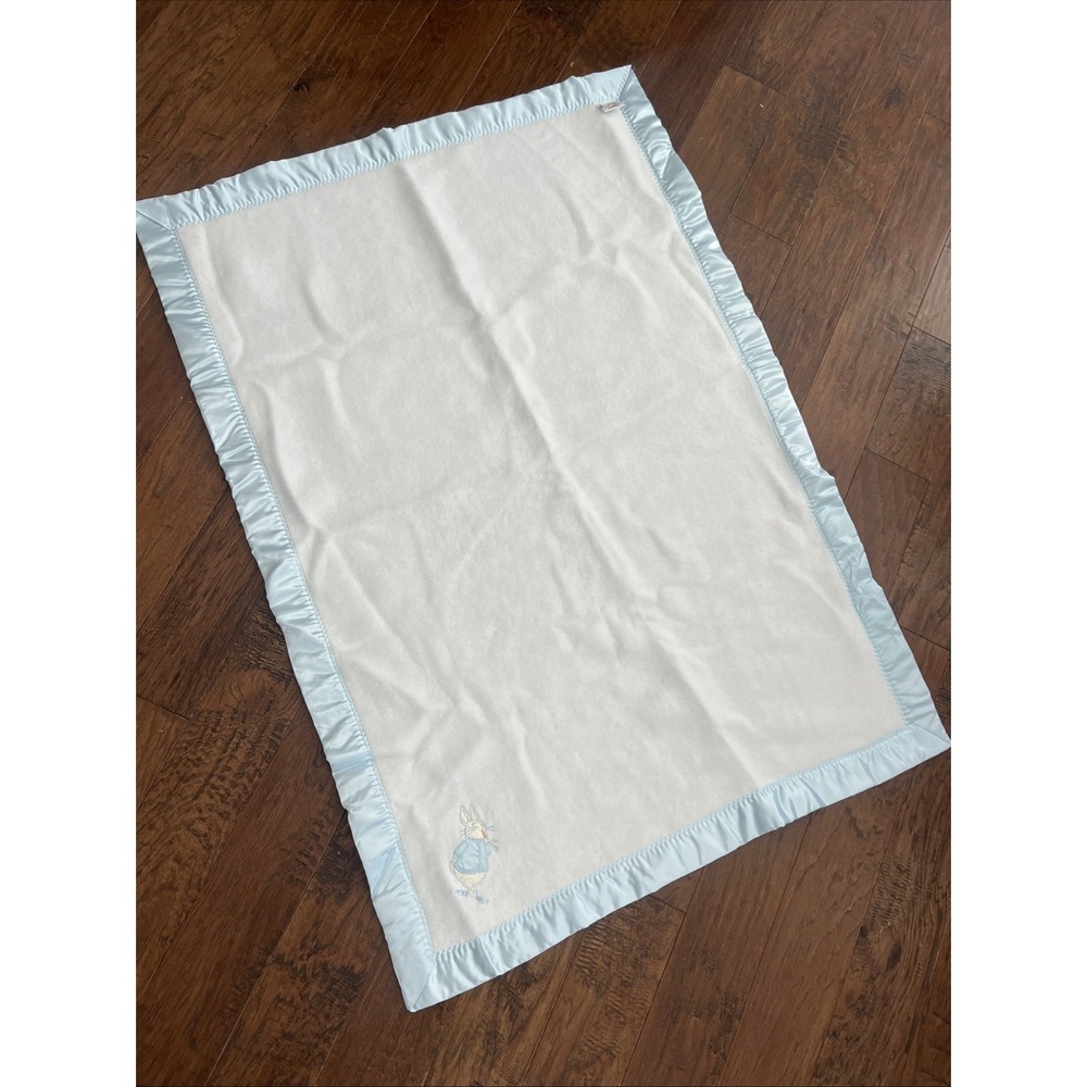 Vintage Beatrix Potter Peter Rabbit Bunny‎ Baby Blanket Blue Quiltex